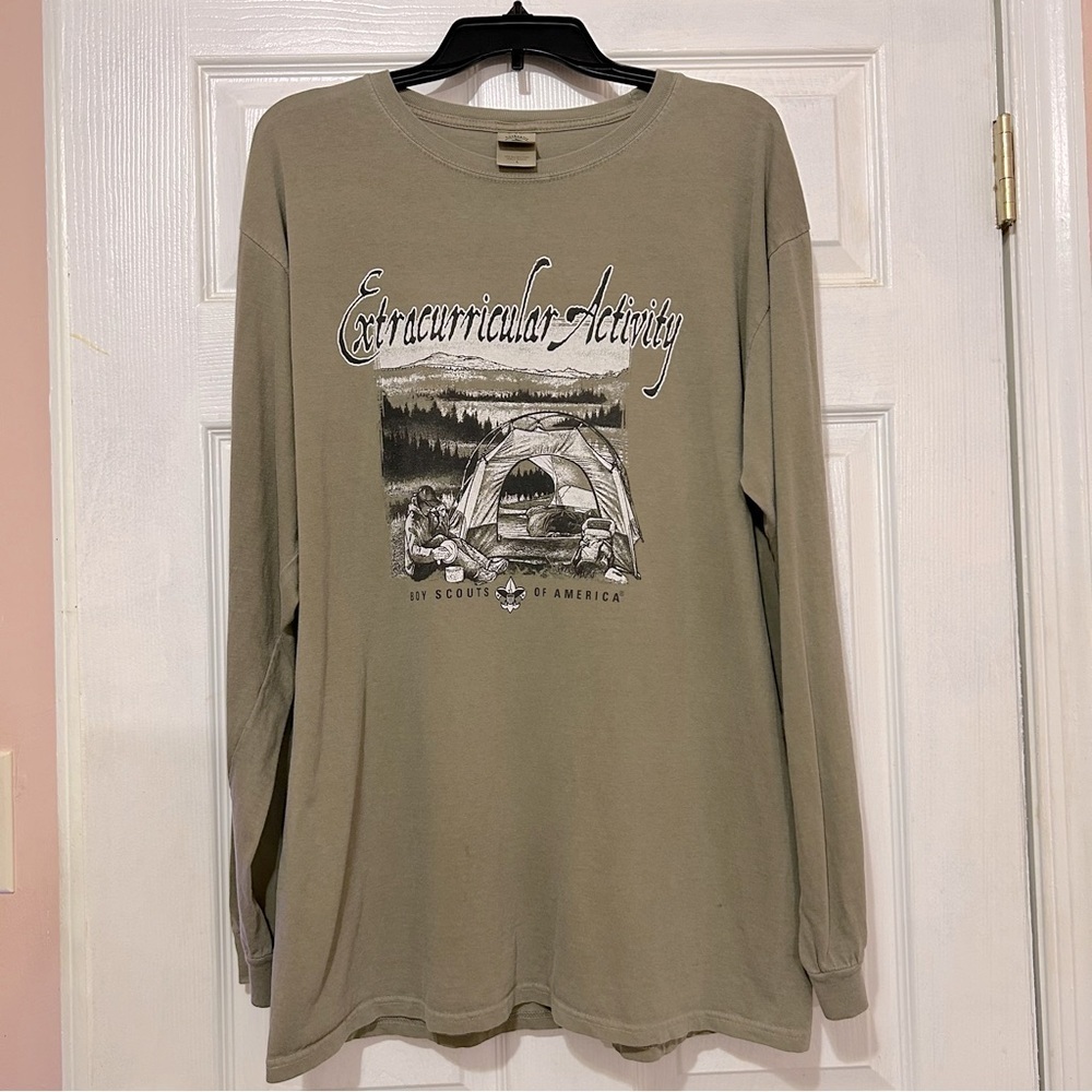 Men’s Long Sleeve Graphic TShirt Boy Scouts Of America Green Olive Size Large